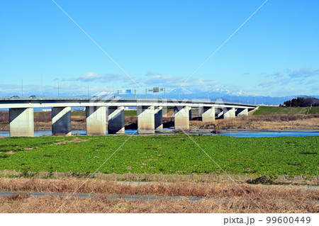 利根川、昭和橋脇の土手の上から真っ直ぐ北の男体山を見る 利根川、昭和橋脇の土手の上から真っ直ぐ北の男体山を見る 99600449