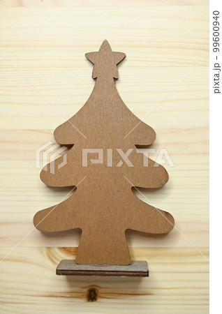 wooden christmas tree on table, celebration design 99600940