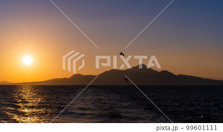 海から観える美しい風景(長崎県普賢岳と夕陽・野鳥カモメ)フェリー航海・渡航(島原港から熊本港) 海から観える美しい風景(長崎県普賢岳と夕陽・野鳥カモメ)フェリー航海・渡航(島原港から熊本港) 99601111