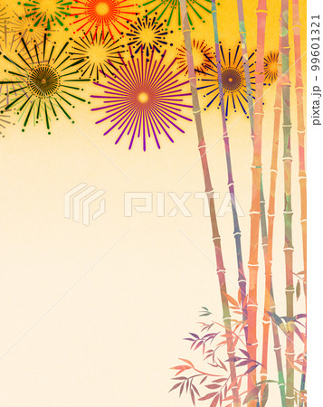打ち上がる花火と竹林　背景素材 99601321