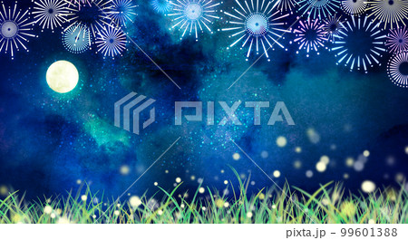 打ち上がる花火と夜空　背景素材 99601388