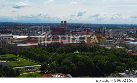 Aerial View over the city of Munich from English Garden 99602156