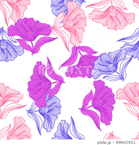 Beautiful flower line seamless pattern ornament. Floral vintage outline endless background. Retro style. Beautiful flower line seamless pattern ornament. Floral vintage outline endless background. Retro style. 99602931