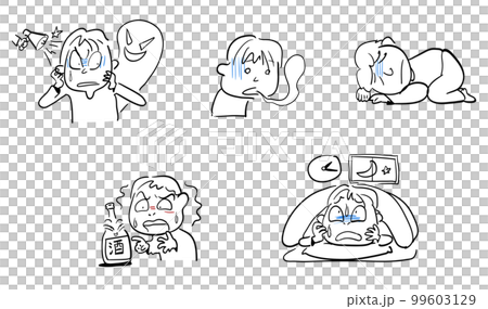 Body disorder icon set-mental anxiety-depression-alcohol addiction-insomnia 99603129