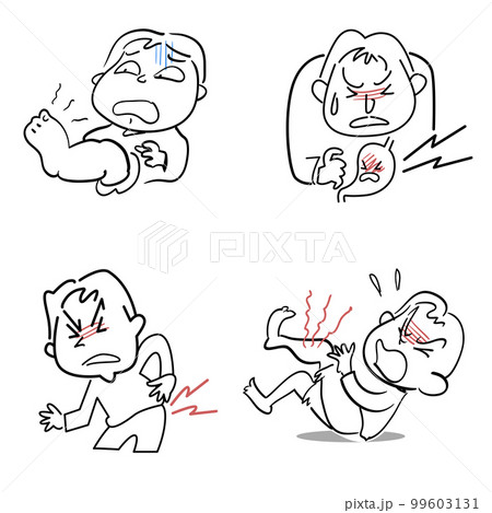 体の不調アイコンセット-末端冷え性-胃痛-腰痛 99603131