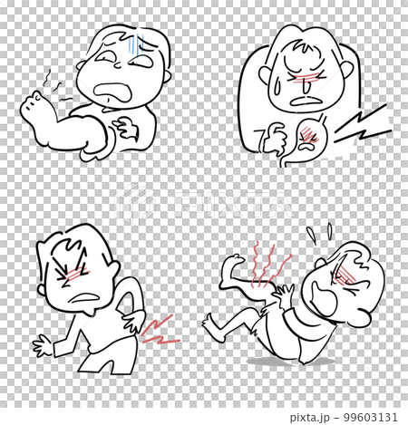 体の不調アイコンセット-末端冷え性-胃痛-腰痛 99603131