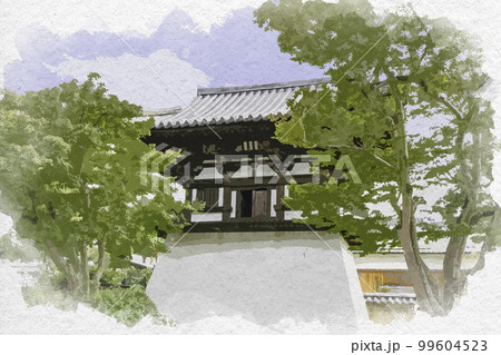水彩画風 新薬師寺 鐘楼 奈良県奈良市 水彩画風 新薬師寺 鐘楼 奈良県奈良市 99604523