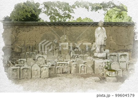 水彩画風　新薬師寺　石仏　奈良県奈良市 99604579