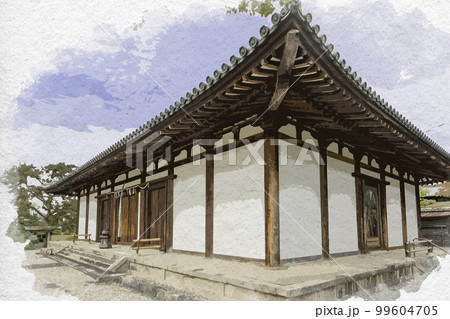 水彩画風 新薬師寺 本堂 奈良県奈良市 水彩画風 新薬師寺 本堂 奈良県奈良市 99604705