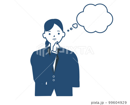 吹き出しを浮かべ想像をするビジネスウーマン。良いアイデアを考えるスーツ姿の女性 99604929