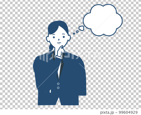 吹き出しを浮かべ想像をするビジネスウーマン。良いアイデアを考えるスーツ姿の女性 99604929