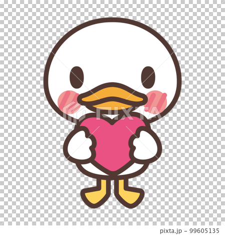 Cute white duck character holding a heart 99605135