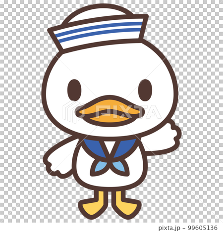 セーラーハットをかぶっているかわいい白いアヒルのキャラクター 99605136