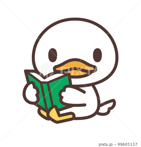 本を読むかわいい白いアヒルのキャラクター 99605137