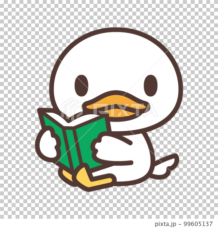 本を読むかわいい白いアヒルのキャラクター 99605137