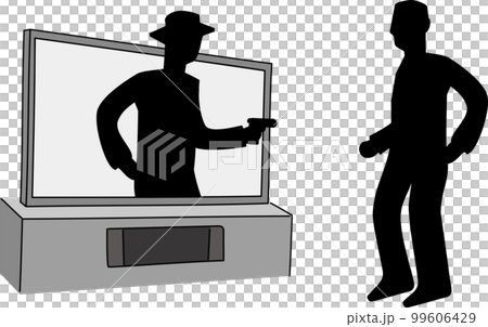 シンプルで大きなテレビの液晶画面に映る銃を向ける男性のイラスト 99606429