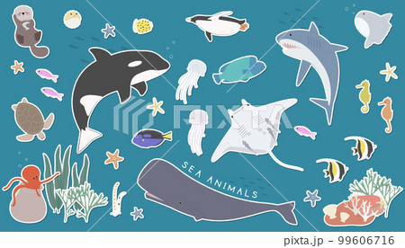 海の生き物-ステッカー風 99606716