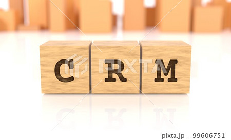 CRMの文字が印字された木製ブロック 99606751