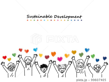 SDGsイメージのハートと世界の子供たちのCMYKシンプル線画（サークル） 99607405