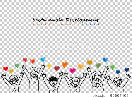 SDGsイメージのハートと世界の子供たちのCMYKシンプル線画（サークル） 99607405
