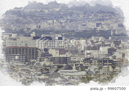 水彩画風　奈良市街眺望　奈良県奈良市 99607500