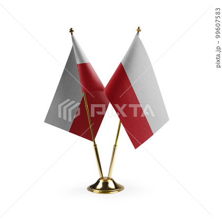 Small national flags of the Poland on a white background 99607583