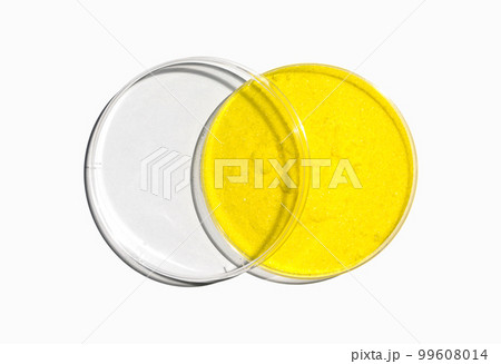 Potassium Chromate powder in Petri dish with plastic lid on white laboratory table. The most commonly used chemical in the immersion bath phase by which the coating is applied. 99608014