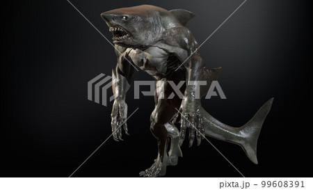 A shark humanoid he has a mouth. 3d rendering 99608391