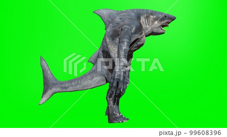 A shark humanoid he has a mouth. 3d rendering A shark humanoid he has a mouth. 3d rendering 99608396