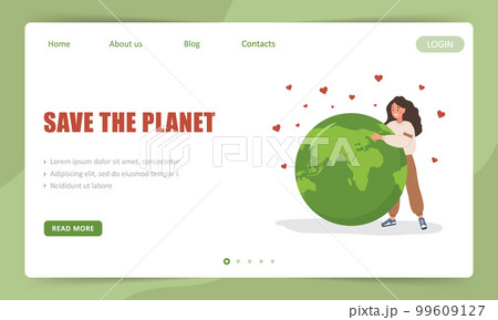 Save the planet landing page template. Cute...のイラスト素材 [99609127] - PIXTA