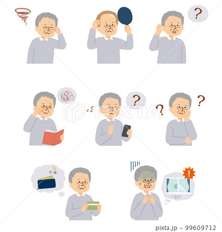 加齢に悩むシニア男性のイラストセット 99609712