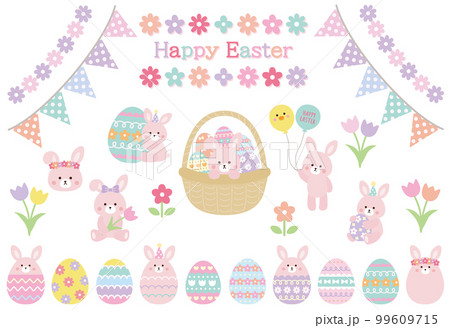 イースター かわいいうさぎのイラスト素材セットのイラスト素材
