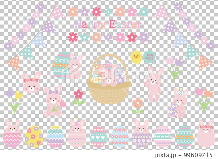 イースター かわいいうさぎのイラスト素材セット イースター かわいいうさぎのイラスト素材セット 99609715