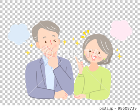 笑顔、閃く表情のシニア夫婦のイラスト素材 笑顔、閃く表情のシニア夫婦のイラスト素材 99609739