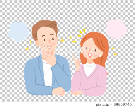 笑顔、閃く表情の若い夫婦のイラスト素材 99609740