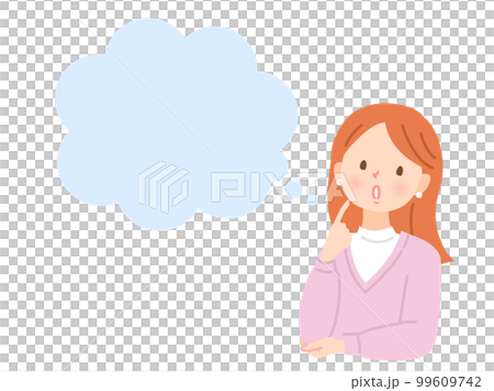 Illustration material of a young woman with a troubled expression thinking Illustration material of a young woman with a troubled expression thinking 99609742