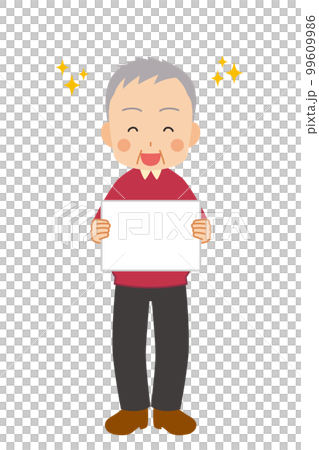 一個可愛的老人快樂地拿著留言板白色背景矢量全身人的插圖 一個可愛的老人快樂地拿著留言板白色背景矢量全身人的插圖 99609986
