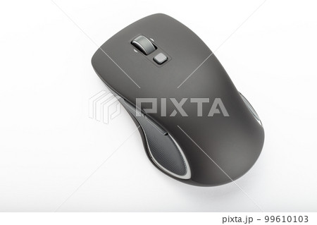 Black wireless computer mouse on a white background. Black wireless computer mouse on a white background. 99610103