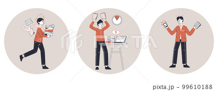 Stressed office workers. Work deadline, bad time management, overload business people deadline flat linear vector illustration set 99610188