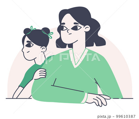 Curious peeping girls. Female characters spying and prying, young women looking out through window flat vector illustration on white background Curious peeping girls. Female characters spying and prying, young women looking out through window flat vector illustration on white background 99610387