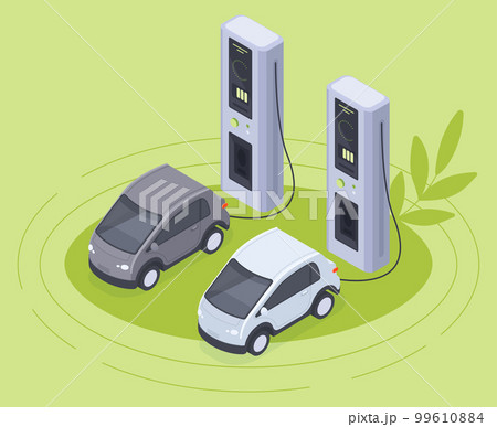 Isometric charging station. Electric cars charging, eco friendly electric cars, EV home charger station, green energy isolated 3d vector illustration Isometric charging station. Electric cars charging, eco friendly electric cars, EV home charger station, green energy isolated 3d vector illustration 99610884