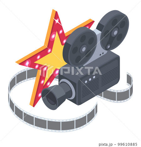 Isometric cinema concept. Movie theatre film and projector 3D vector illustration set isolated on white background Isometric cinema concept. Movie theatre film and projector 3D vector illustration set isolated on white background 99610885