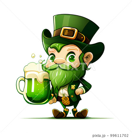 Cute Leprechaun Saint Patricks day irish cartoon and four leaf clover for St. Patrick's Day 99611702
