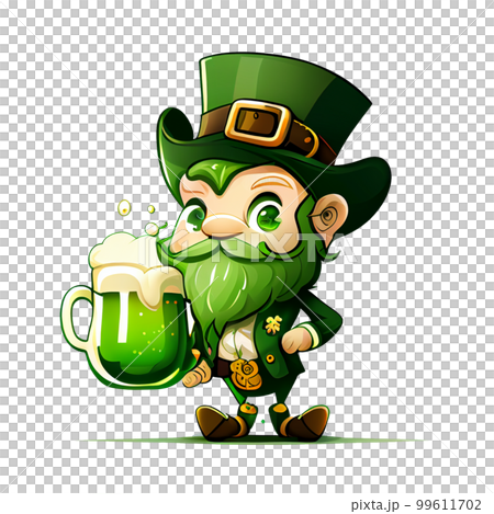 Cute Leprechaun Saint Patricks day irish cartoon and four leaf clover for St. Patrick's Day 99611702