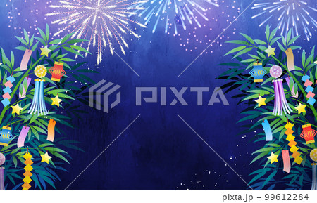 七夕の笹と花火のベクターイラスト背景(花火) 99612284