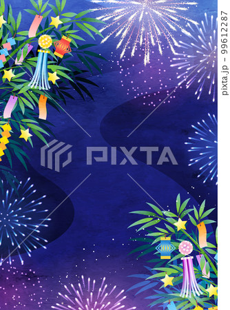 七夕の笹と花火のベクターイラスト背景(花火) 99612287