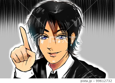 何かを企む2000年代風イケメン黒髪ホスト漫画イラスト 99612732