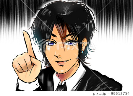 何かを企む2000年代風イケメン黒髪ホスト漫画イラスト透過背景 何かを企む2000年代風イケメン黒髪ホスト漫画イラスト透過背景 99612754