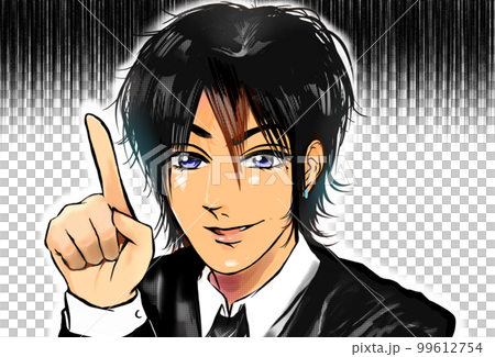 何かを企む2000年代風イケメン黒髪ホスト漫画イラスト透過背景 何かを企む2000年代風イケメン黒髪ホスト漫画イラスト透過背景 99612754