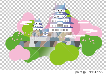 Himeji Castle's four seasons. A majestic castle tower. 99612772